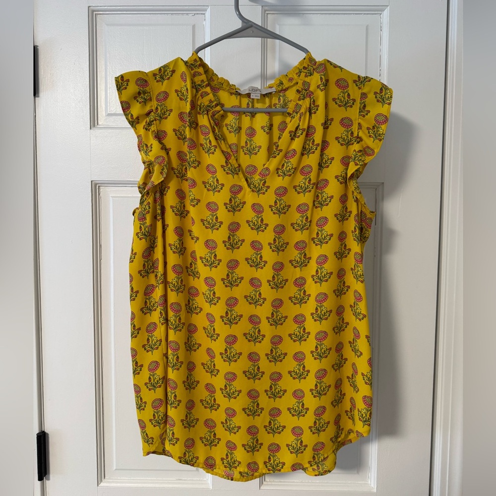 Ann Taylor LOFT Yellow Floral Blouse